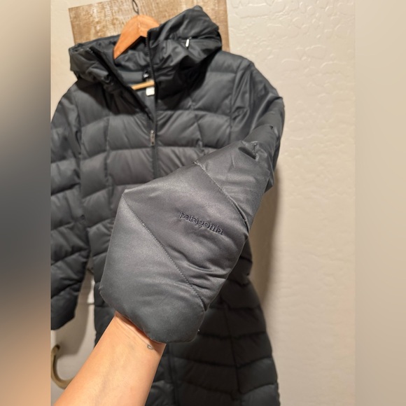 Patagonia Goose Down Full Length Coat Women Sz XS gray Goose Down Hood - Picture 2 of 12